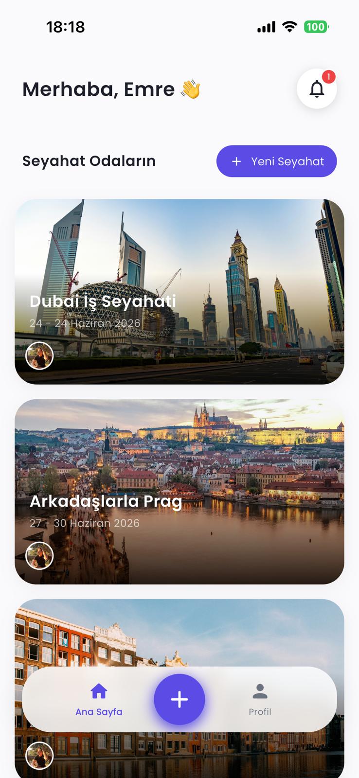 TravelRoom — Home screen